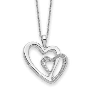 925 Sterling Silver Rhodium-plated CZ You and Me Heart 18in Necklace